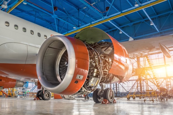 Close-up view of an aircraft engine